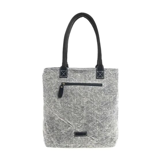 Myra Bag Handmade Cloudstar Tote Bag Upcycled Canvas & Cowhide Leather
